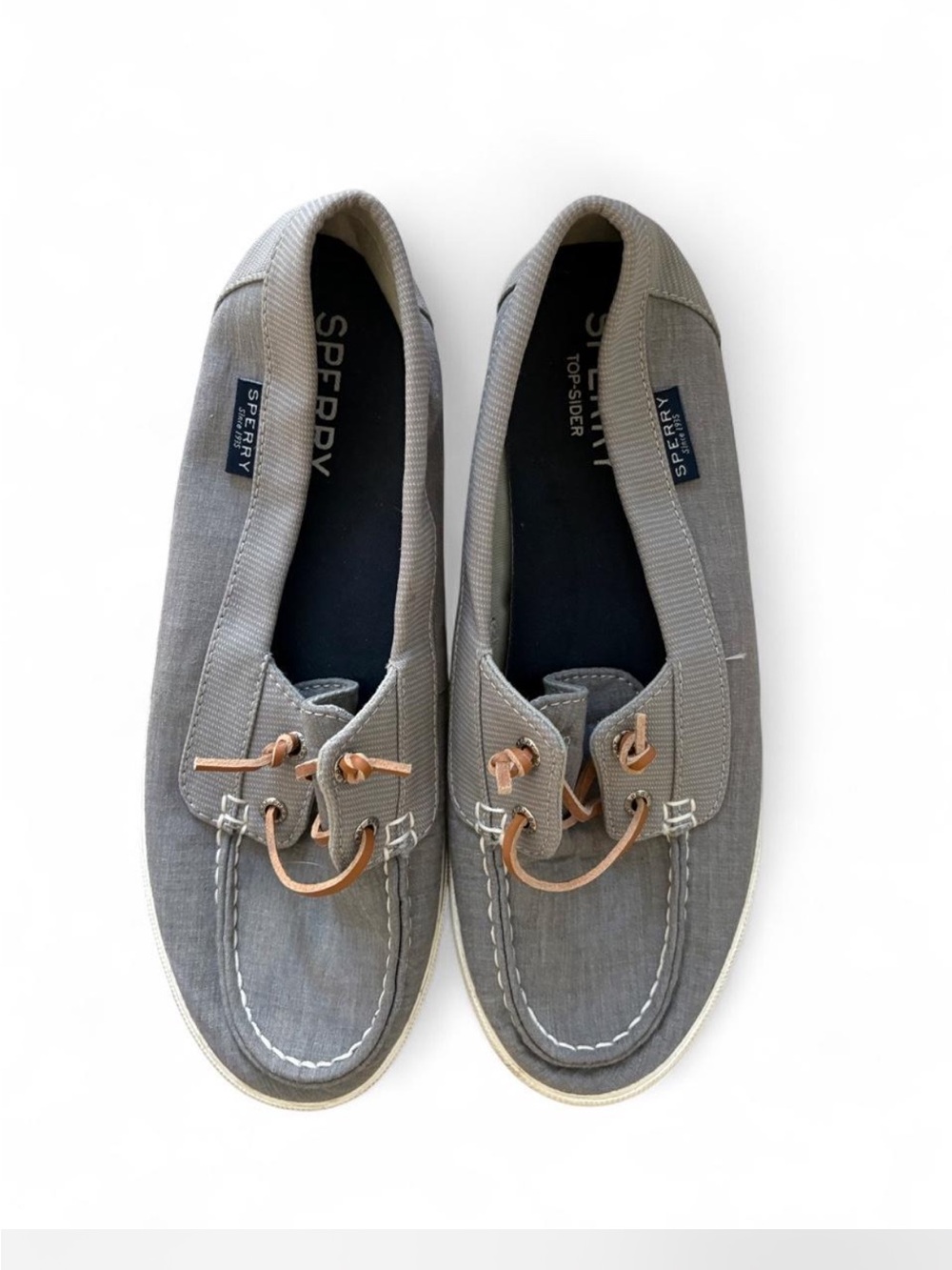 Sperry Gray Canvas Slip-On Boat Shoes with Leather Laces